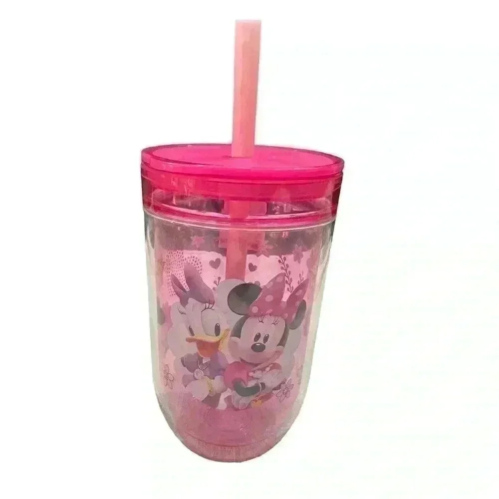Disney Tumbler Mealtime Magic Minnie and Daisy Pink Straw Travel Cup